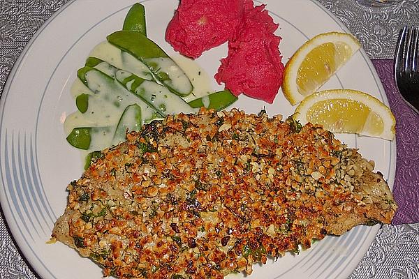 Almond Crust Pangasius on Snow Peas