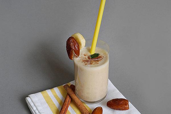 Almond Milk with Banana, Tahini and Dates