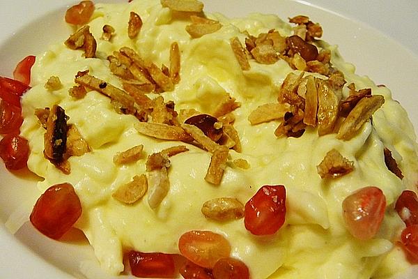 Apple Meringue Foam with Sliced ​​almonds and Pomegranate Seeds