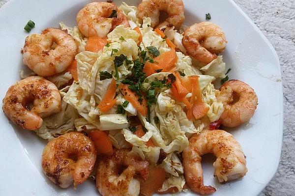 Asian Chinese Cabbage Salad with King Prawns