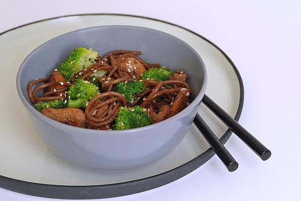 Asian Marinated Chicken Breast with Broccoli and Soba Noodles