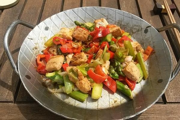 Asian-style Asparagus and Wild Salmon Pan