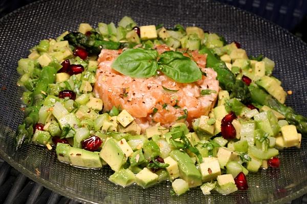 Asparagus and Avocado Salad with Salmon Tartare