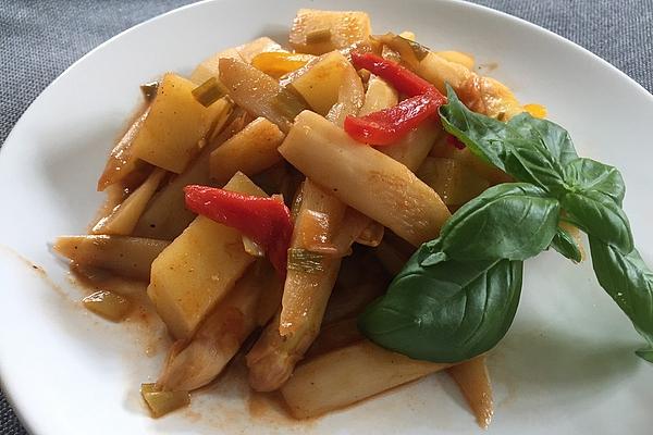 Asparagus and Bell Pepper Vegetables, Fried