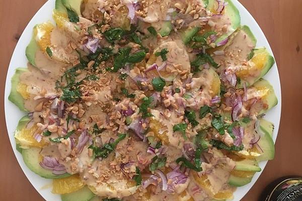 Avocado and Orange Carpaccio with Smoked Trout