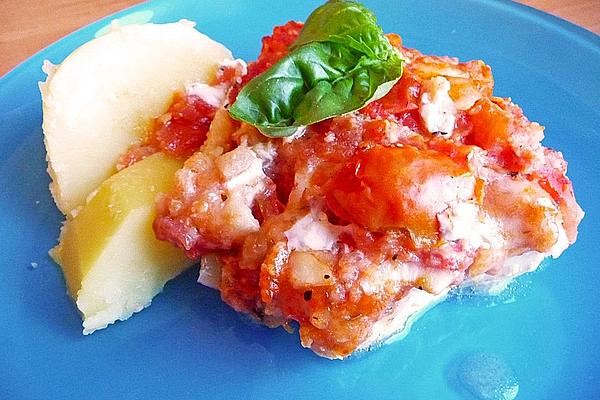 Baked Alaska Pollock Fillet, with Tomatoes and Mozzarella