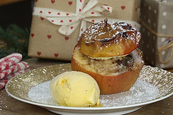 Baked Apple with Vanilla Ice Cream for Dessert