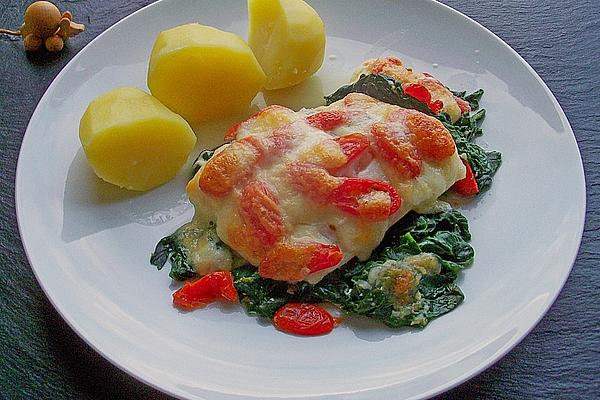 Baked Cod on Spinach Leaves