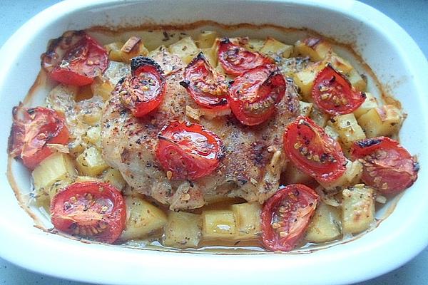 Baked Potatoes with Chicken and Garlic