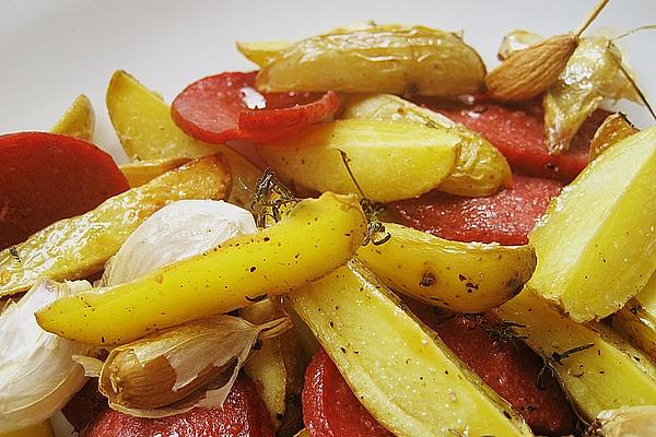 Baked Potatoes with Turkish Garlic Sausage