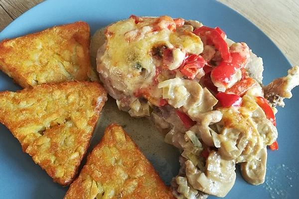 Baked Schnitzel in Paprika and Mushroom Cream
