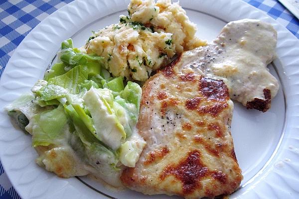 Baked Turkey Schnitzel on Leek Vegetables