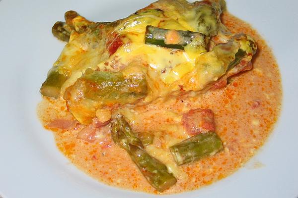 Baked Turkey Schnitzel with Green Asparagus