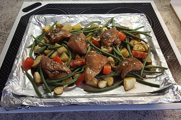 Balsamic Chicken on Potatoes and Beans