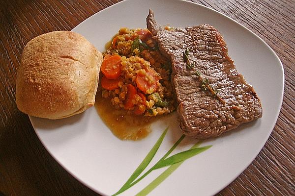Balsamic Lentils with Minute Steaks