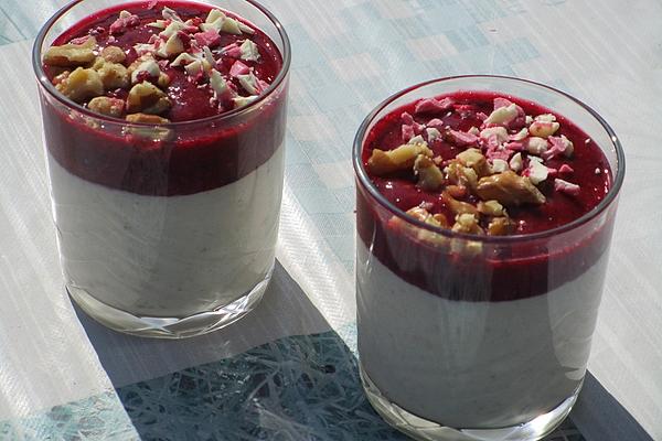 Banana Cream with Raspberry Purée
