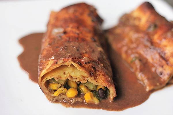 Bean-avocado Enchiladas with Mexican Mole