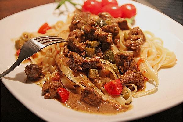 Beef Ragout with Pink Pepper Berries and Lime Noodles