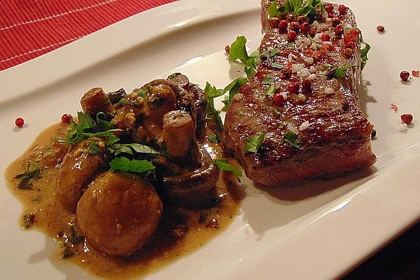 Beef Steak with Parsley Cream Mushrooms