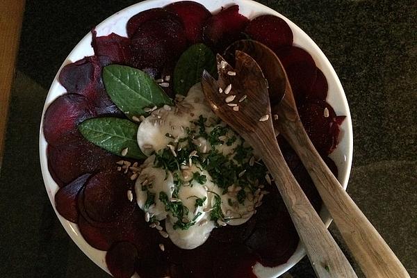 Black Radish Salad on Beetroot Carpaccio