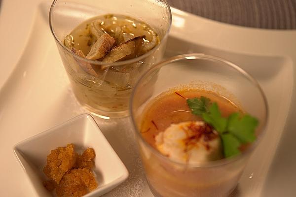 Bouillabaisse with Rouille, Bavarian Onion Soup with Pretzel Slices