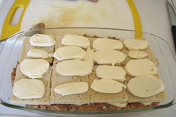 Bread Casserole with Minced Meat and Mozzarella