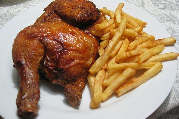 Broilers from Grill with Homemade French Fries