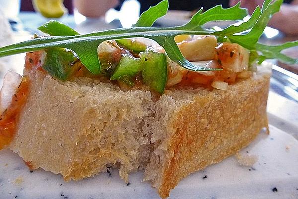Bruschetta with Tomatoes, Peppers and Cheese