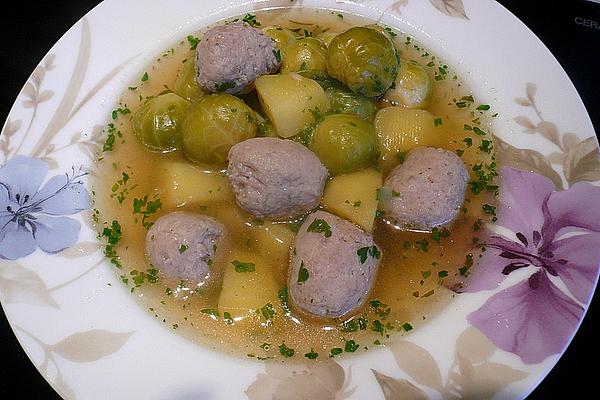 Brussels Sprouts Soup with Sausage Dumplings