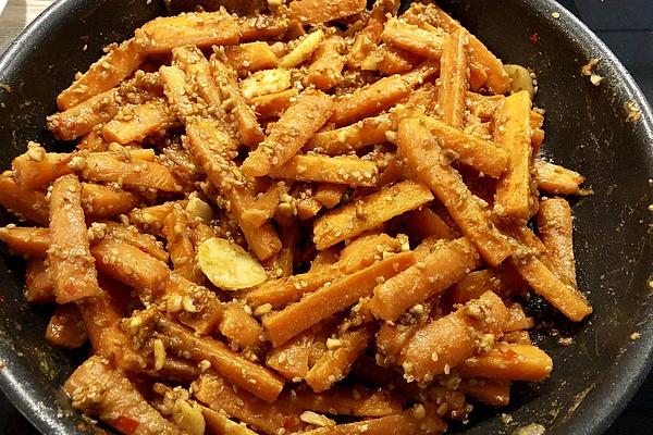 Candied Carrot Wedges with Chilli, Peanut and Sesame