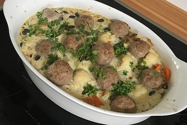 Cauliflower Casserole with Meatballs