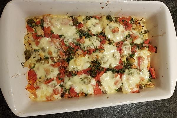 Cauliflower, Tomato and Mozzarella Gratin