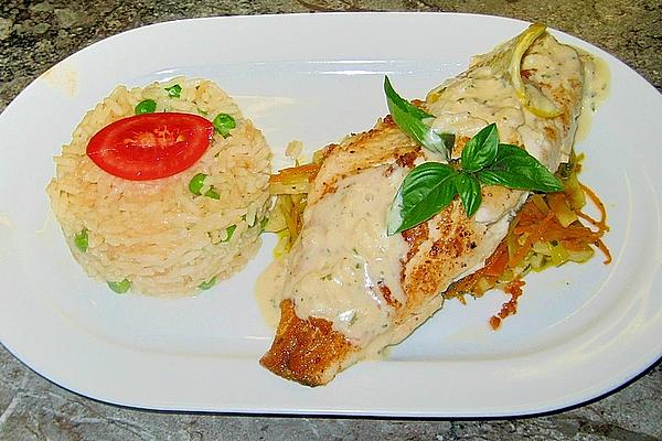 Char Fillet on Root Vegetables with Horseradish Foam and Butter Rice