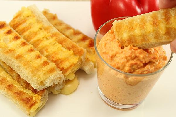 Cheese Roll-ups with Paprika Dip