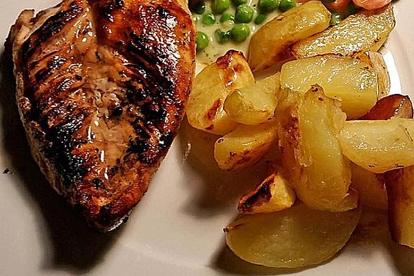 Chicken Breast with Cream Vegetables and Baked Potatoes