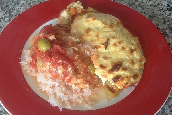 Chicken Breast with Mustard Crust in Tomato and Onion Bed