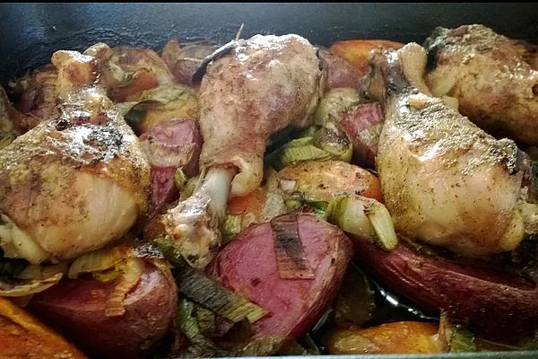 Chicken Drumsticks on Bed Of Vegetables