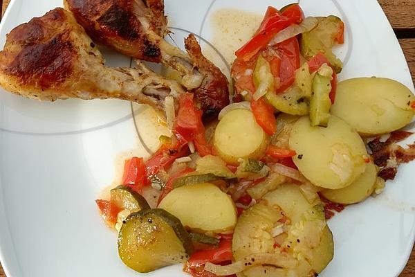 Chicken Legs on Vegetables from Dutch Oven