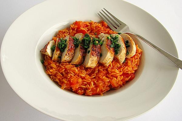 Chicken Steaks on Tomato Rice