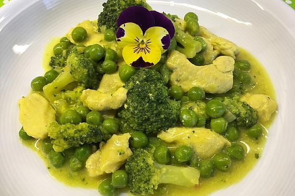 Chicken Strips with Broccoli and Peas