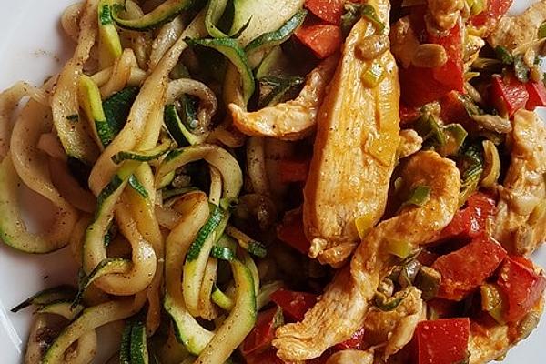 Chicken Strips with Zucchini Spaghetti