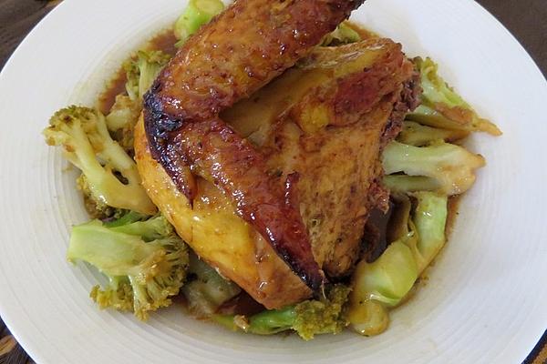 Chicken with Chilli, Honey and Sesame Marinade on Broccoli