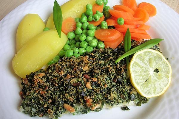 Cod with Wild Garlic and Pine Nut Crust
