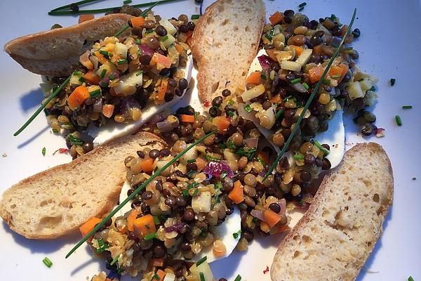 Colorful Lentil Salad on Mozzarella