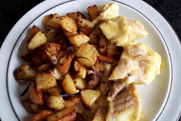 Cooked Fish with Mustard Sauce Great-grandmother`s Style