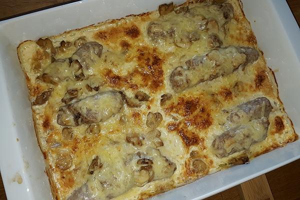 Cream Schnitzel Baked with Meat and Cheese