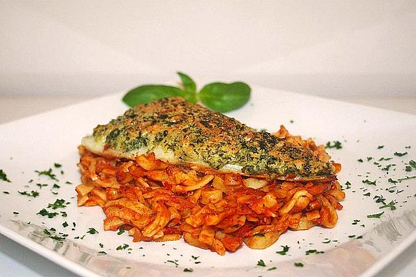 Crispy Fish on Tomato Noodles