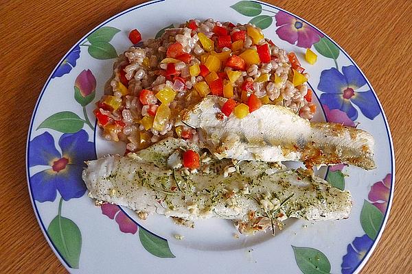 Crispy Pikeperch on Pearl Barley Risotto