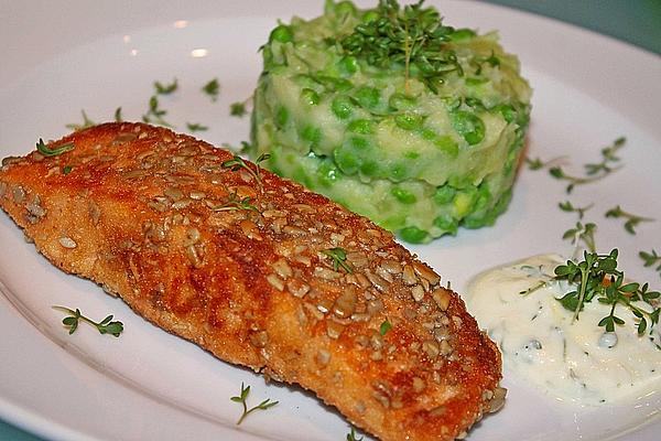 Crispy Salmon with Mashed Peas and Potatoes