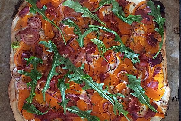 Crispy Tarte Flambée with Pumpkin and Ham